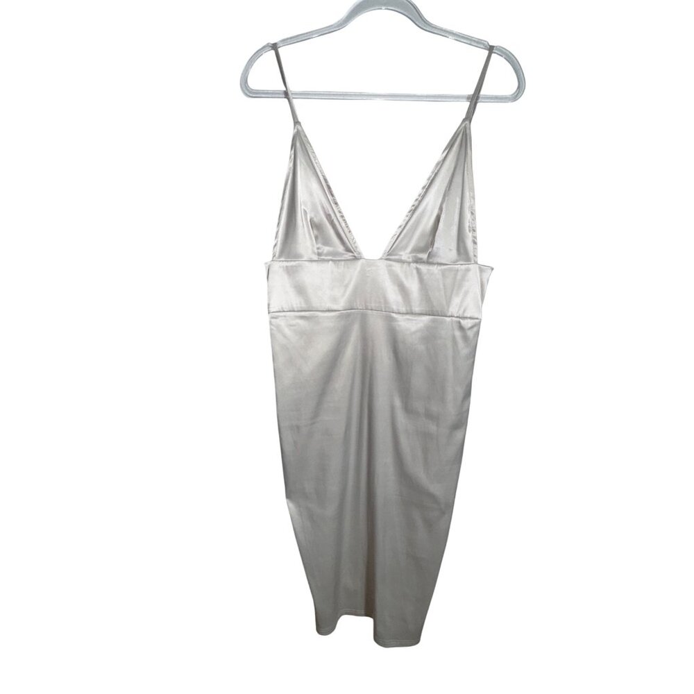 Fashion Nova XL Satin Slip Dress In Ivory